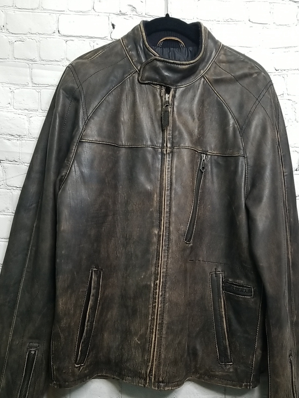 GAP Mens Leather Jacket Small Zip Front Zip Sleeves EUC